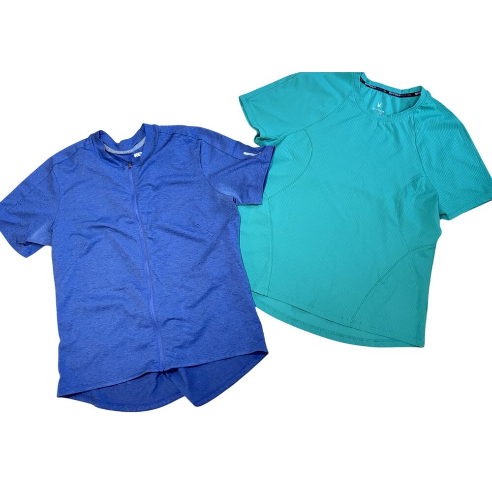 Lot of 2 Women’s Sz Lrg Cycling Biking Short Sleeve Tees REI & Spyder Blue Green